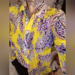 Chelsea & Theodore yellow paisley print blouse Sz: L
